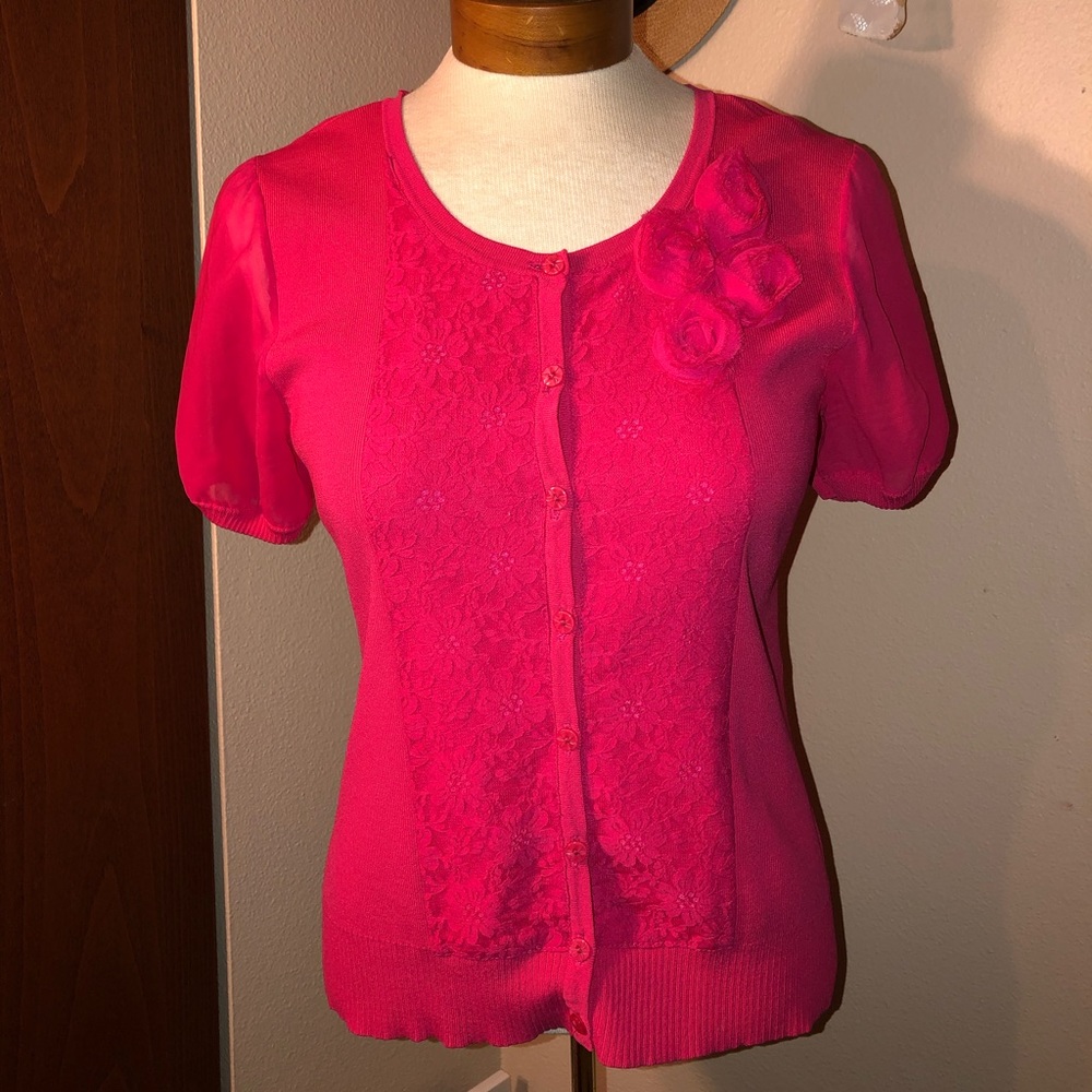 Cable & Gouge Cap-Sleeve Button-Up Blouse Size S